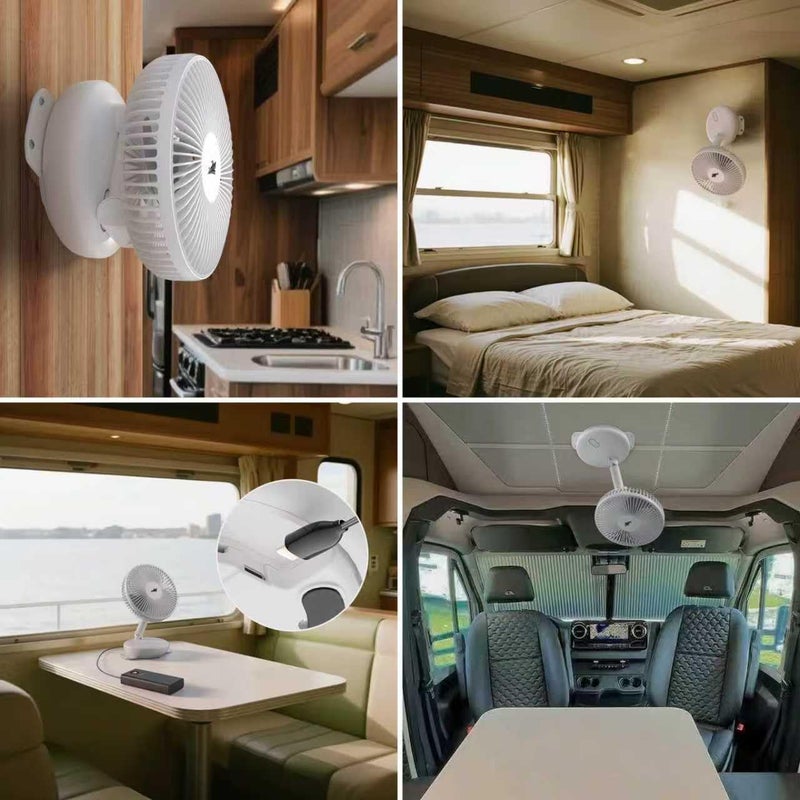 ZOIZ مروحة حائطية 12 فولت RV بحجم 7 بوصات، مروحة هواء هادئة متأرجحة مع ضوء LED، مثبتة على الحائط لسيارة الكامبر، مقطورة السفر، سيارة، قارب، غرفة نوم وغرفة معيشة، تبريد محمول لحياة الفان والتخييم. - Image 4